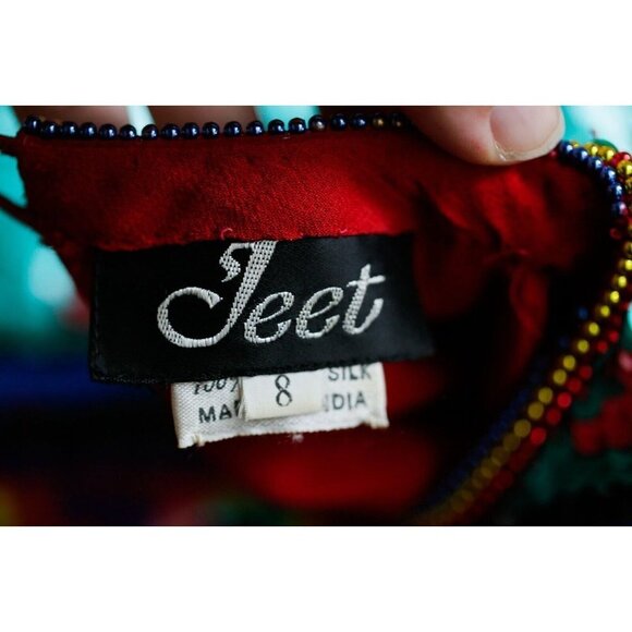 Vintage Jeet Colourful Southwestern Print Fully Beaded Colourful  Sequin Top 8 - Picture 11 of 12